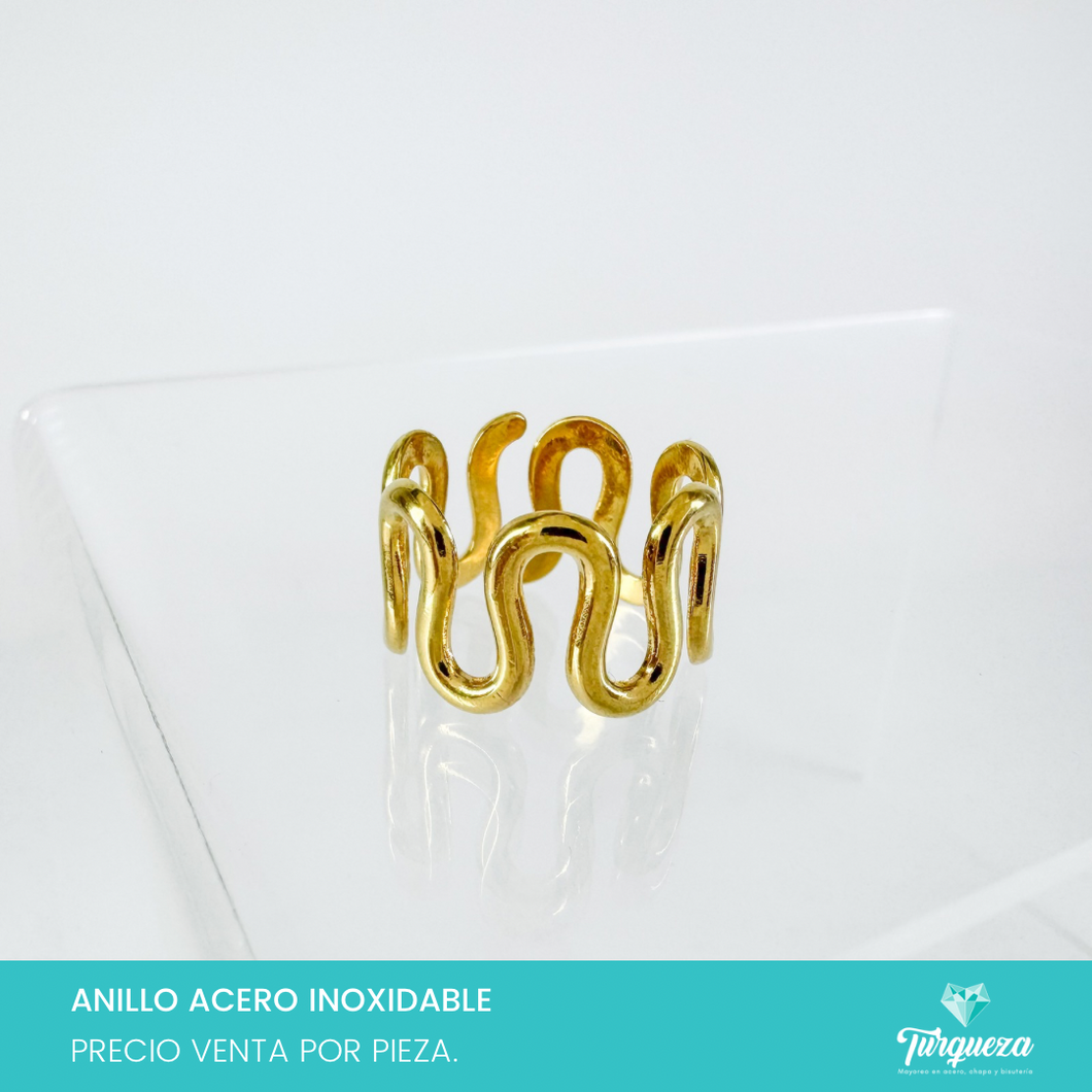 Anillo Ondas Dorado Acero Inoxidable