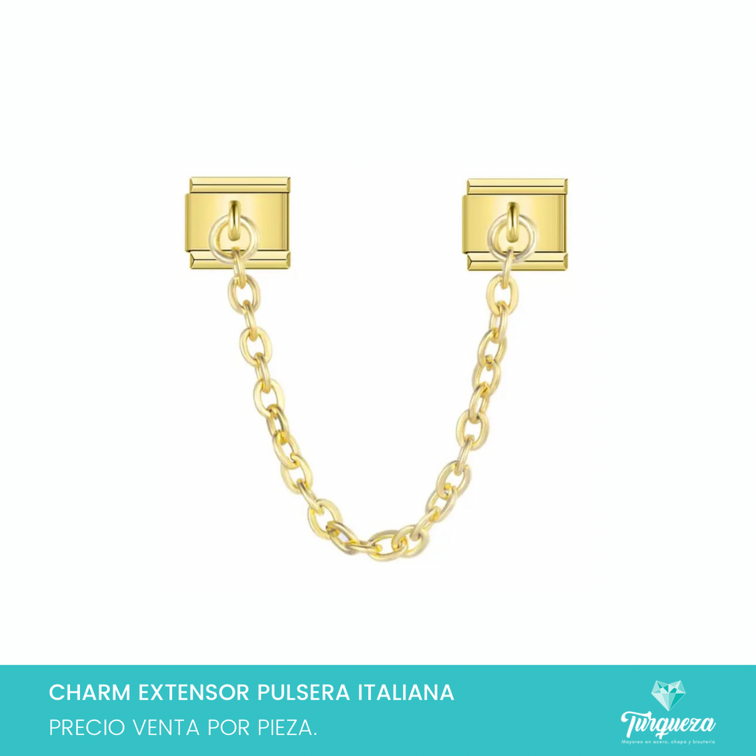 Dije Charm Doble con Cadena Colgante para Pulsera Tipo Italiana Dorada Acero Inoxidable
