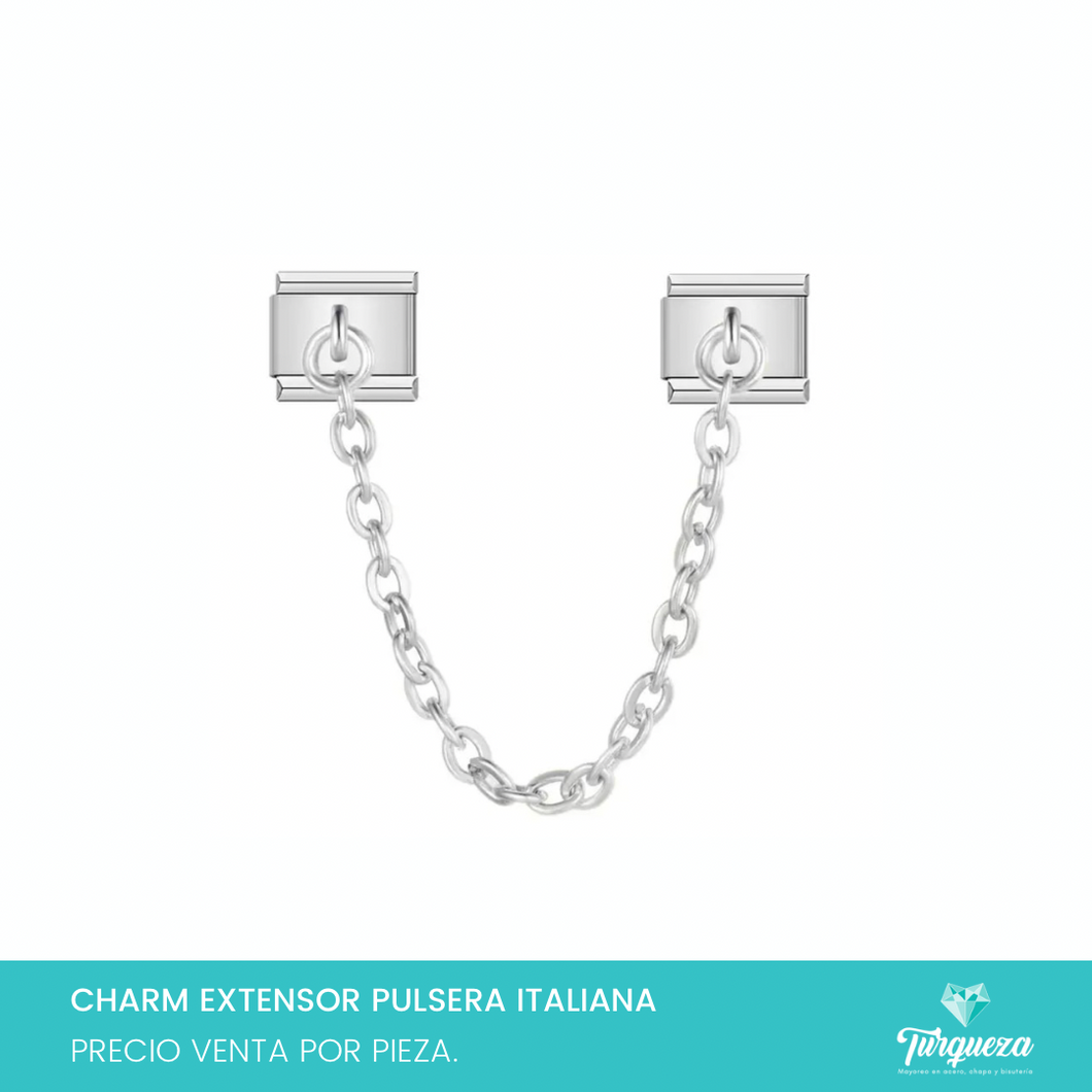 Dije Charm Doble con Cadena Colgante para Pulsera Tipo Italiana Plateado Acero Inoxidable