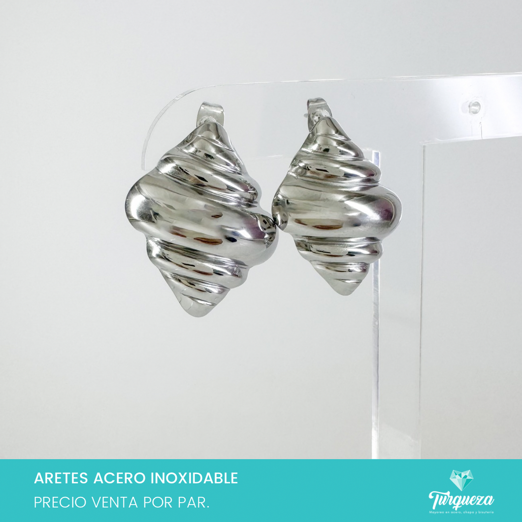 Aretes Concha 3cm Plateado Acero