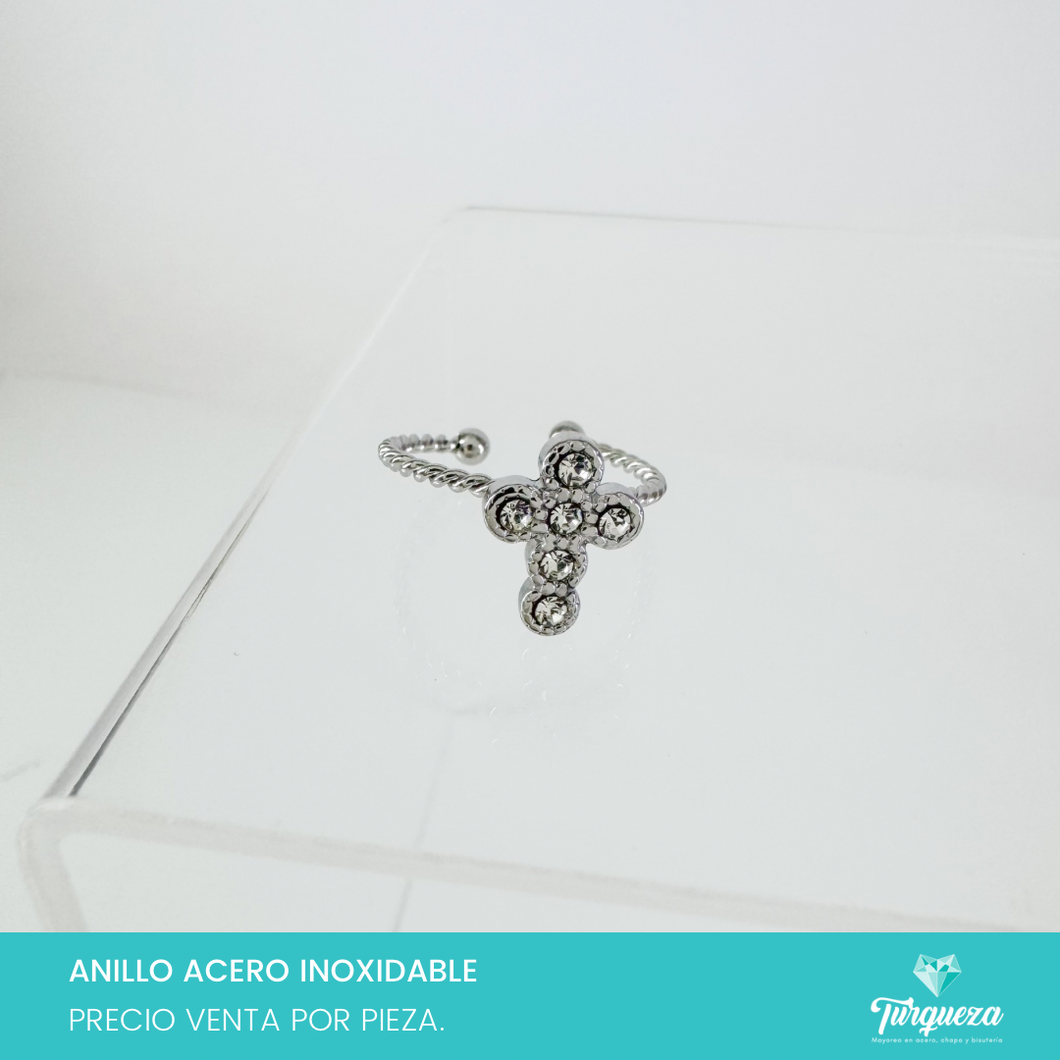 Anillo Cruz zirconia Plateado Acero Inoxidable