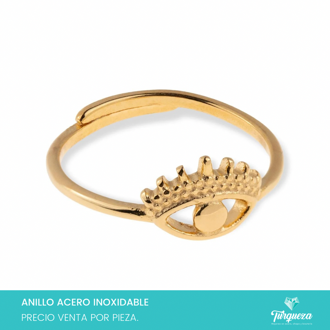 Anillo Ojo Ajustable Dorado Acero Inoxidable