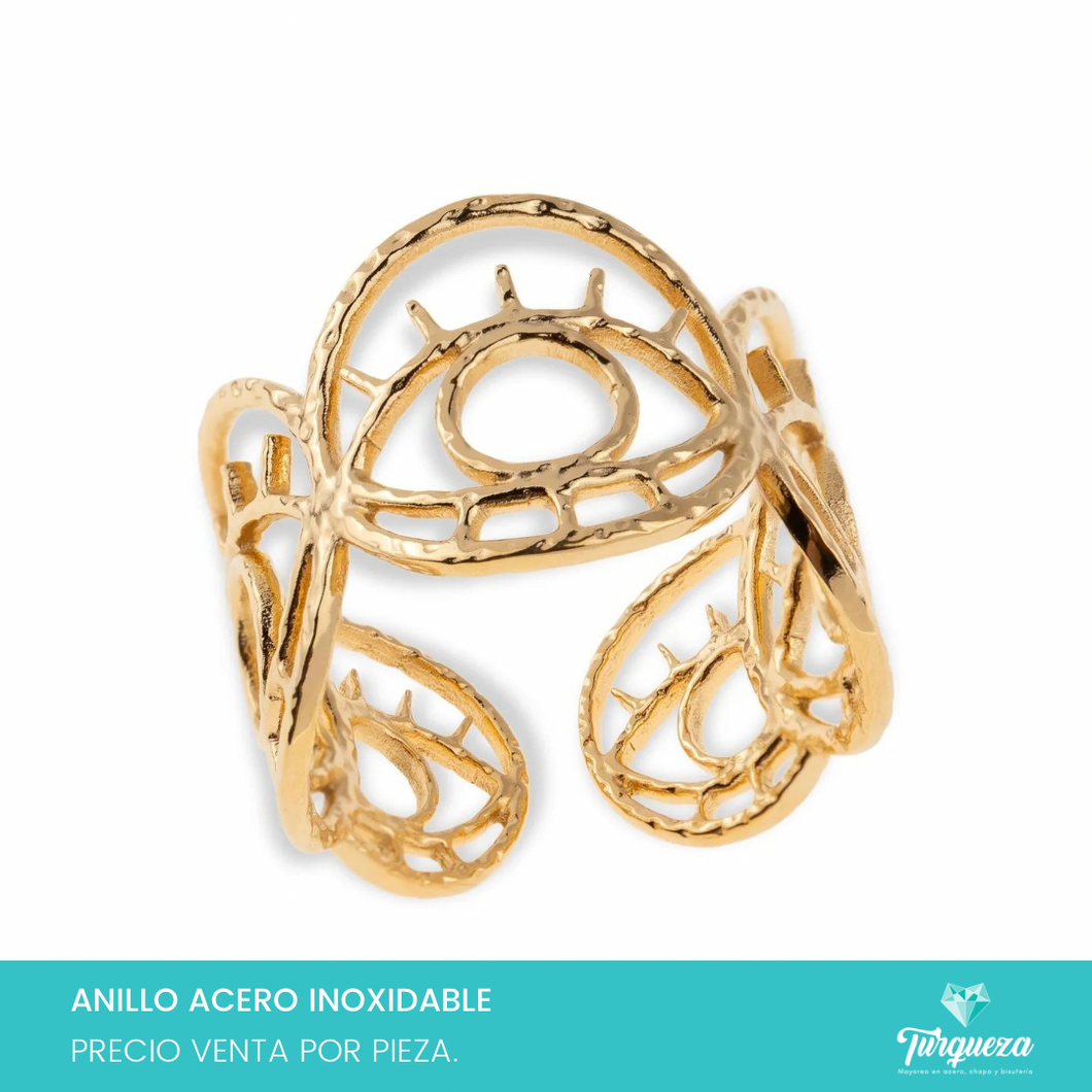 Anillo Ojos Ajustable Dorado Acero Inoxidable