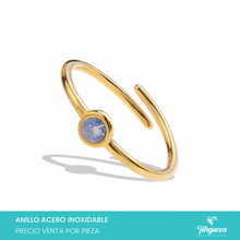 Cargar imagen en el visor de la galería, Anillo Zirconia Ajustable Dorado Acero Inoxidable
