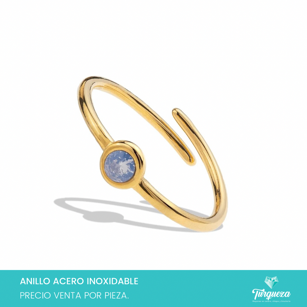 Anillo Zirconia Ajustable Dorado Acero Inoxidable