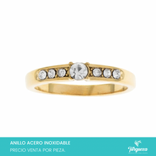 Cargar imagen en el visor de la galería, Anillo Zirconias Dorado Acero Inoxidable
