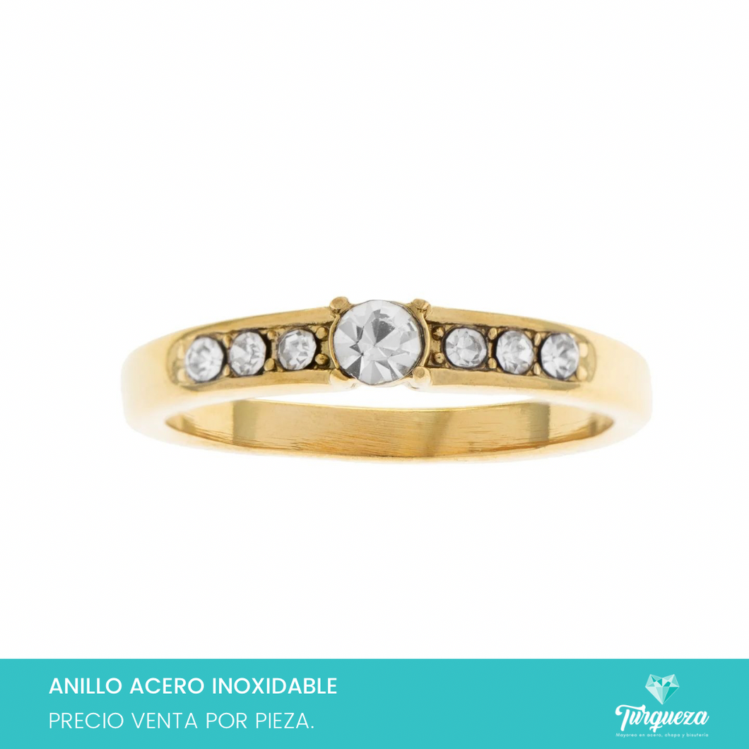Anillo Zirconias Dorado Acero Inoxidable