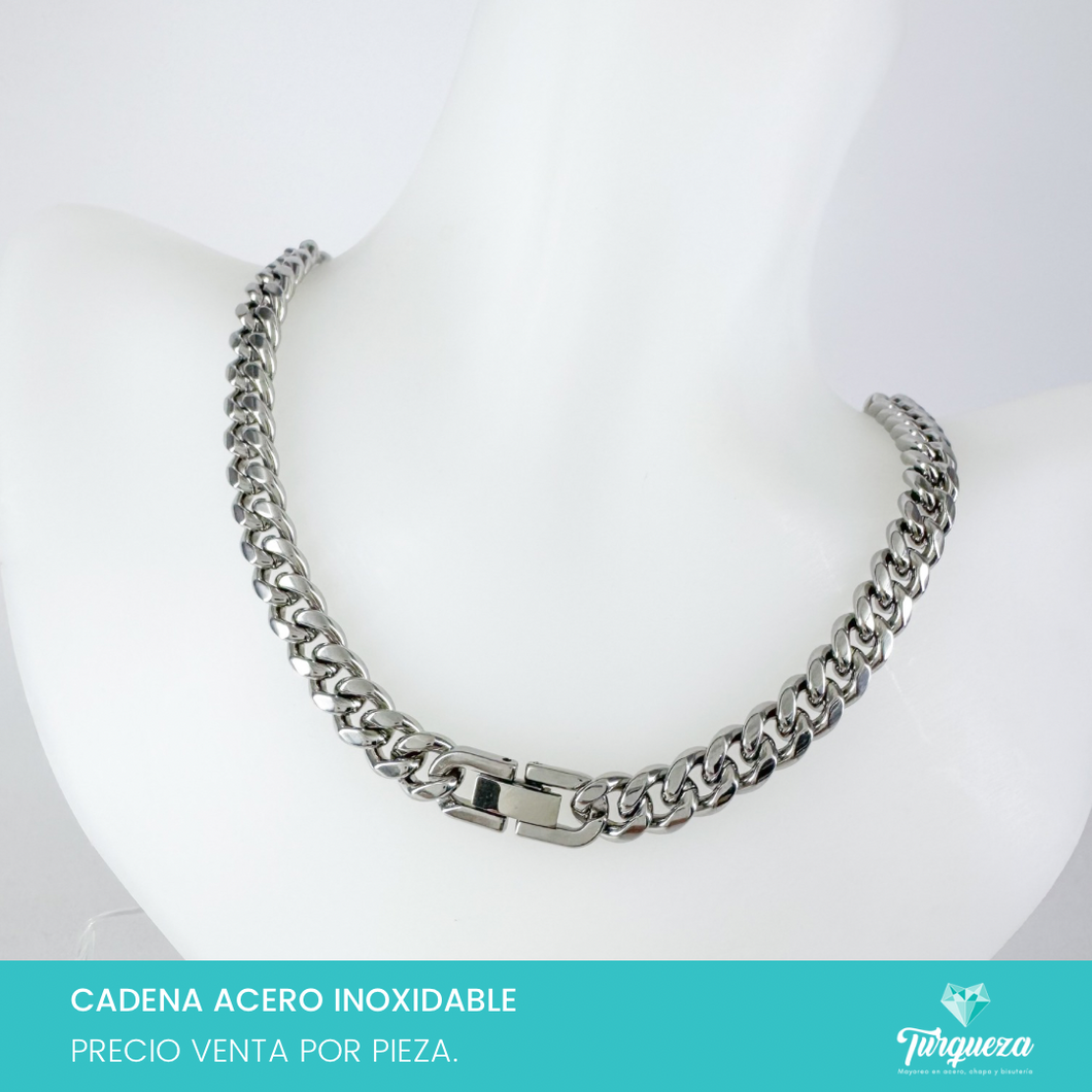 Cadena Cubana Plateado (60cm-7mm) Acero Inoxidable