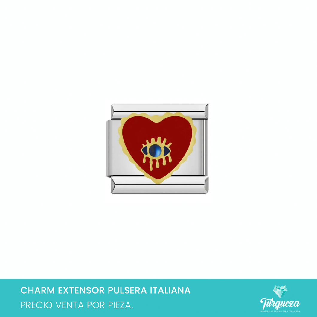 Dije Charm Corazon Ojo para Pulsera Tipo Italiana Plateado Acero Inoxidable