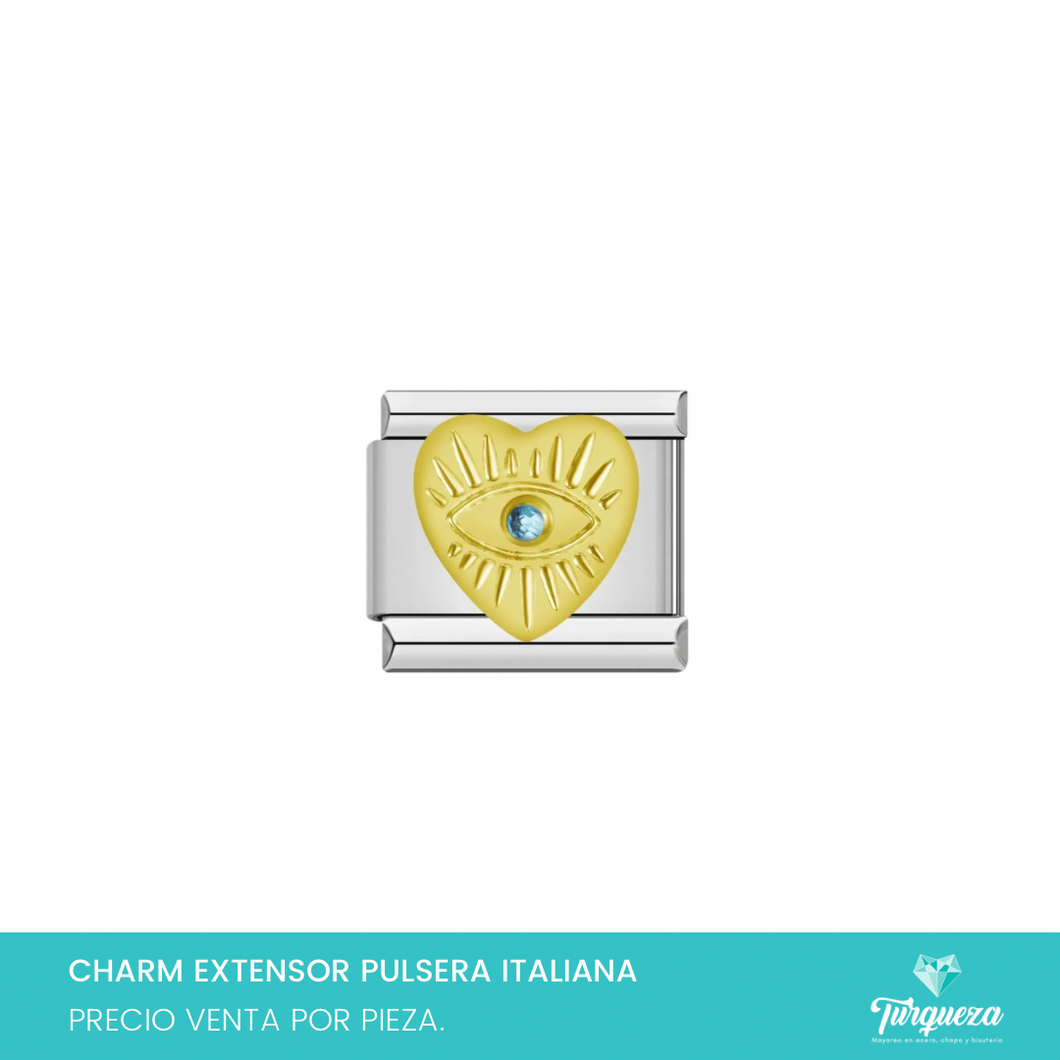 Dije Charm Corazon Ojo para Pulsera Tipo Italiana Plateado Acero Inoxidable