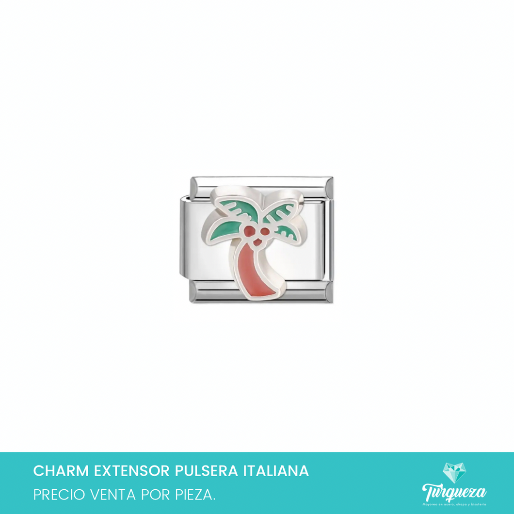 Dije Charm Palma para Pulsera Tipo Italiana Plateado Acero Inoxidable