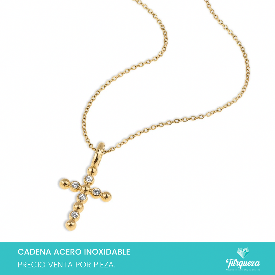 Collar Cruz Zirconias Dorado Acero Inoxidable