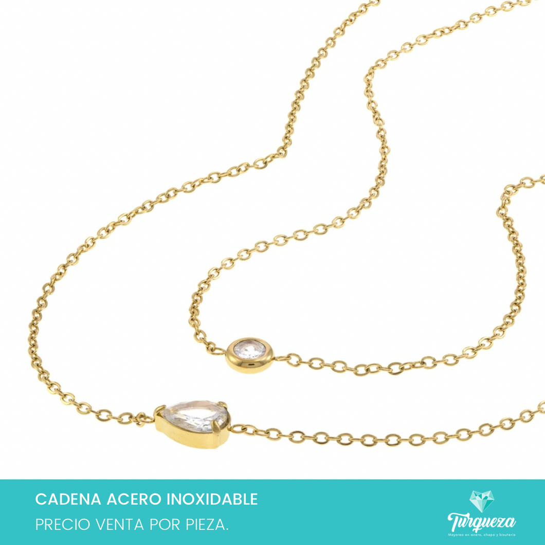 Collar Doble Zirconias Dorado Acero Inoxidable