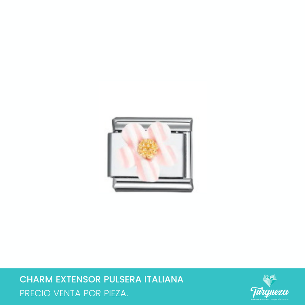 Dije Charm Flor para Pulsera Tipo Italiana Plateado Acero Inoxidableo