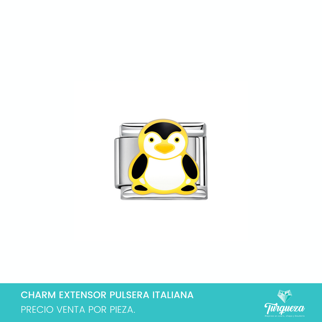 Dije Charm Pinguino Tea para Pulsera Tipo Italiana Plateado Acero Inoxidableo