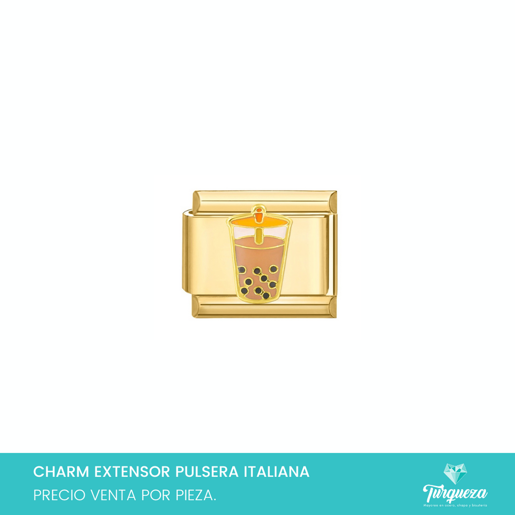 Dije Charm Boba Tea para Pulsera Tipo Italiana Plateado Acero Inoxidableo