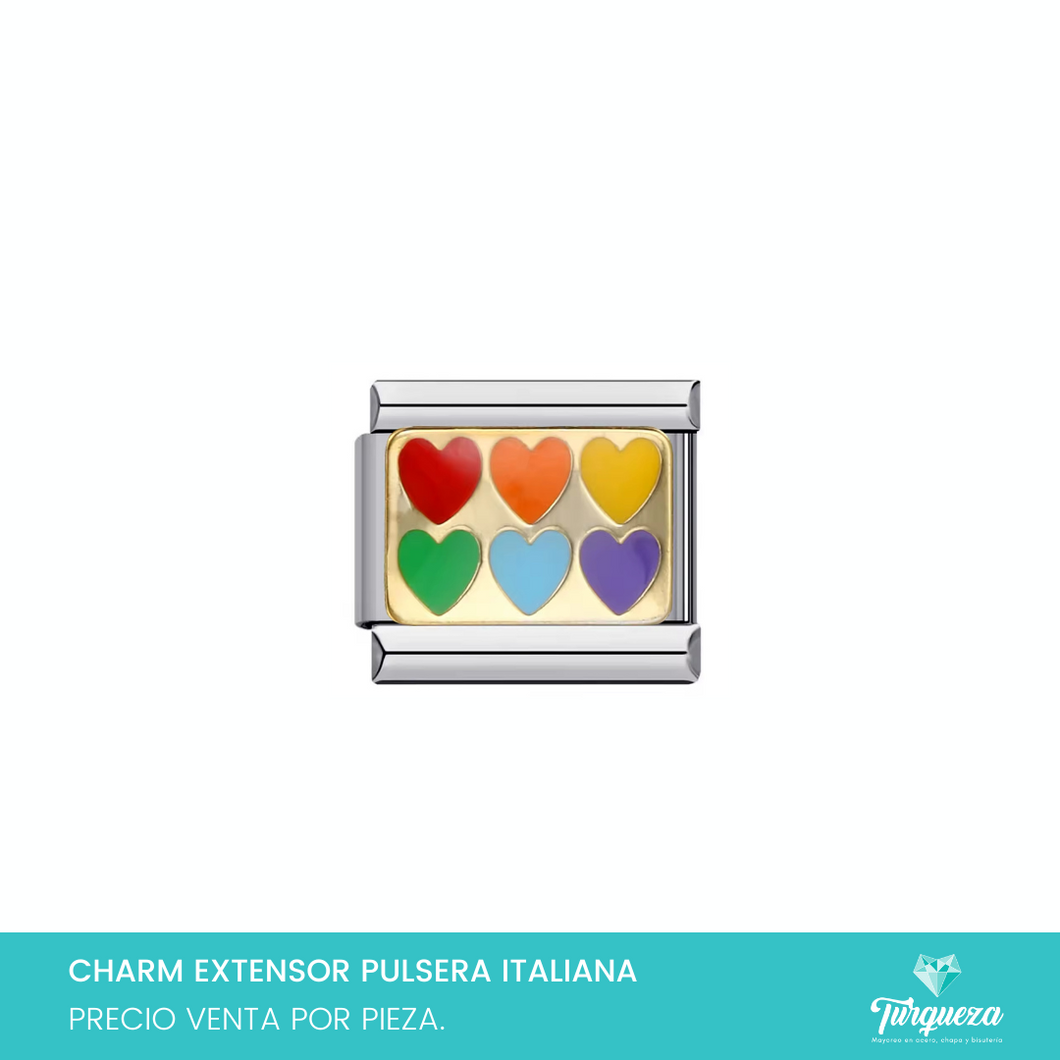 Dije Charm Corazones para Pulsera Tipo Italiana Plateado Acero Inoxidableo