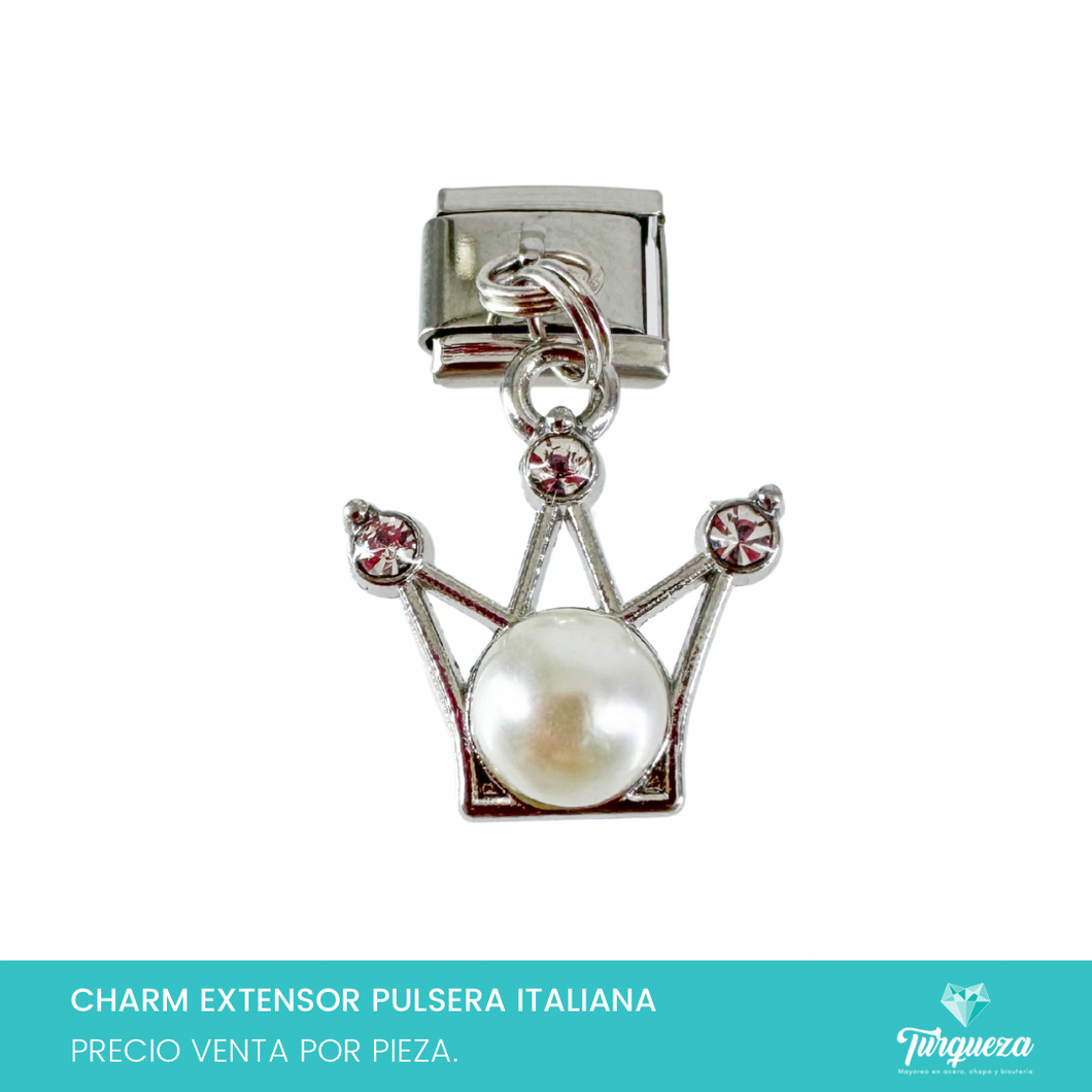 Dije Charm Corona Colgante para Pulsera Tipo Italiana Acero Inoxidable