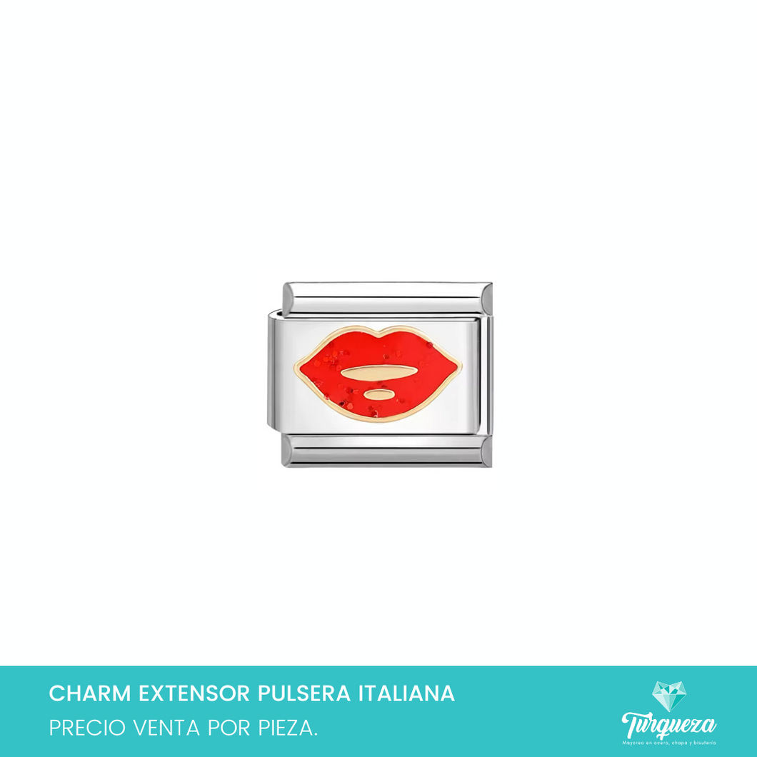 Dije Charm Labios para Pulsera Tipo Italiana Plateado Acero Inoxidable