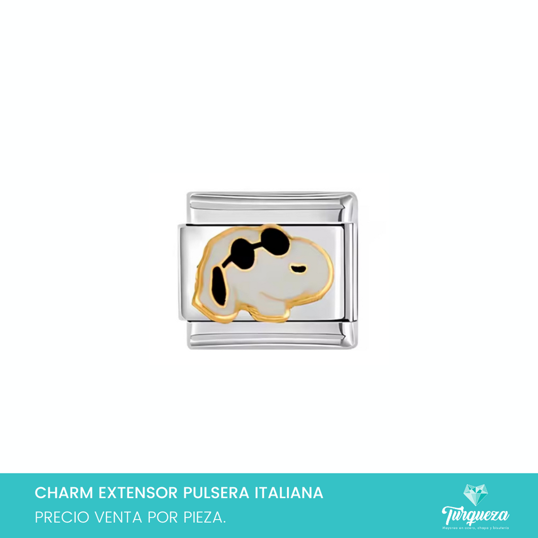 Dije Charm Perrito caricatura para Pulsera Tipo Italiana Plateado Acero Inoxidable