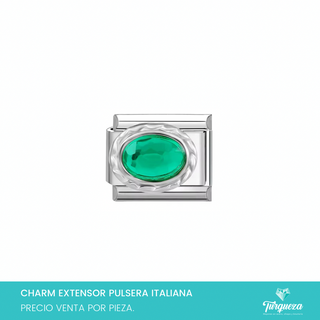 Dije Charm Zirconia Verde para Pulsera Tipo Italiana Plateado Acero Inoxidable