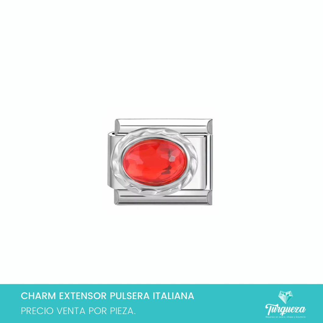 Dije Charm Zirconia Roja para Pulsera Tipo Italiana Plateado Acero Inoxidable