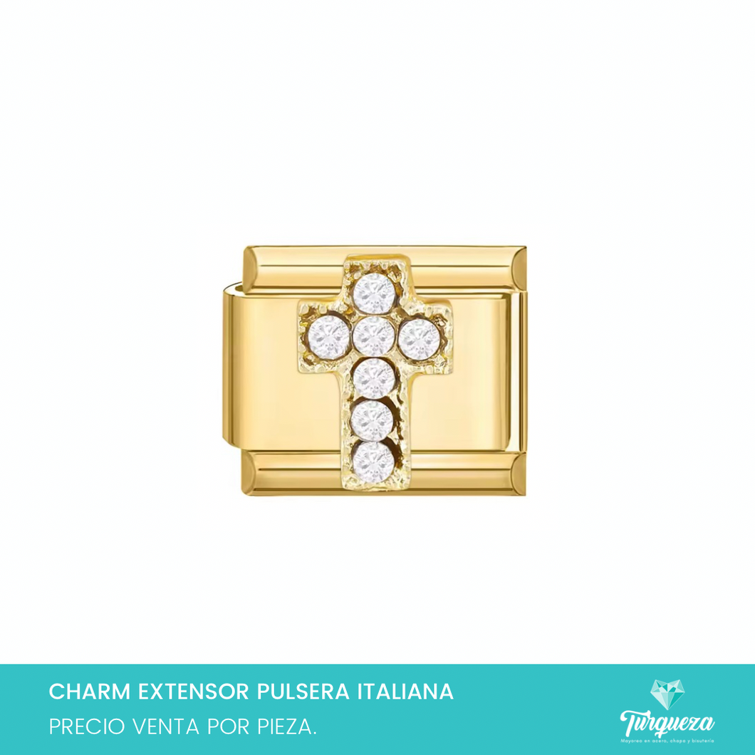 Dije Charm Cruz para Pulsera Tipo Italiana Dorado Acero Inoxidable