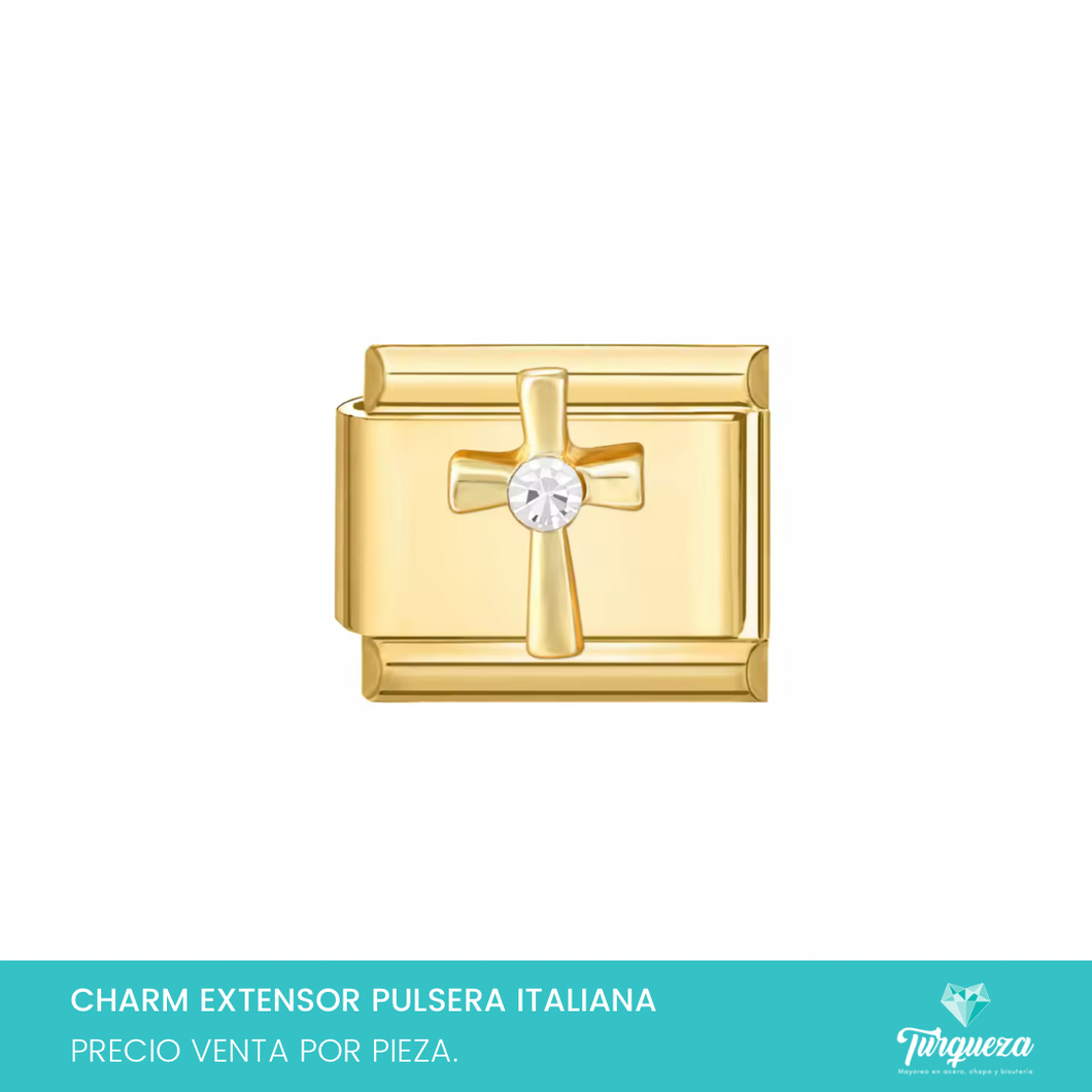Dije Charm Cruz para Pulsera Tipo Italiana Dorado Acero Inoxidable