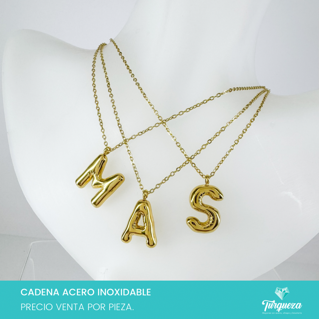 Collar INICIAL - LETRA CHUNKY GLOBO Acero Inoxidable