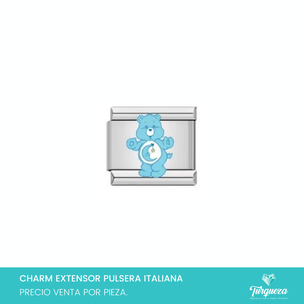 Dije Charm Osito Azul para Pulsera Tipo Italiana Plateado Acero Inoxidable