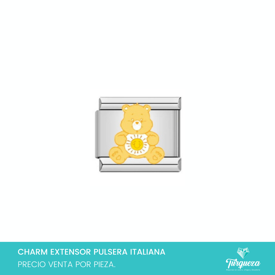 Dije Charm Osito Amarillo para Pulsera Tipo Italiana Plateado Acero Inoxidable