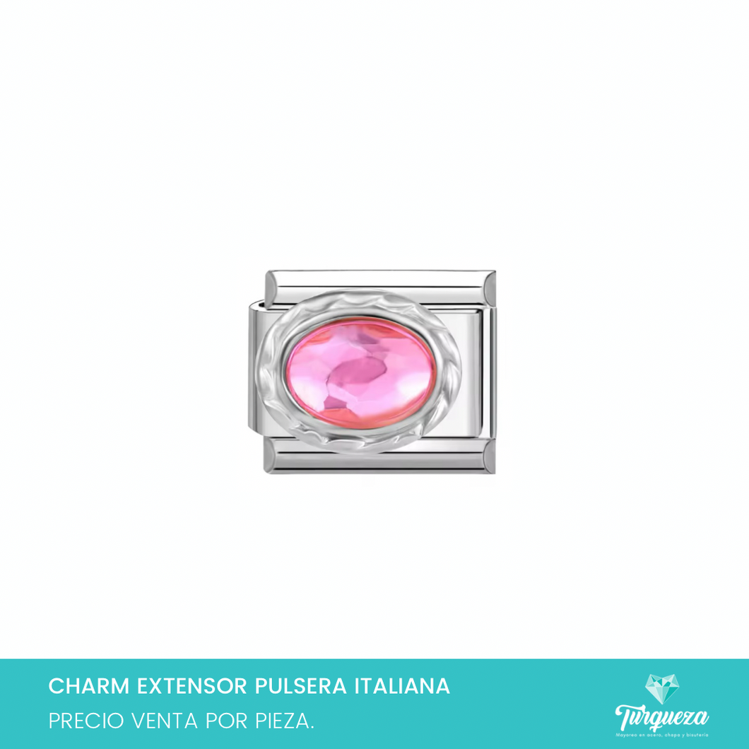 Dije Charm Zirconia Rosa para Pulsera Tipo Italiana Plateado Acero Inoxidable