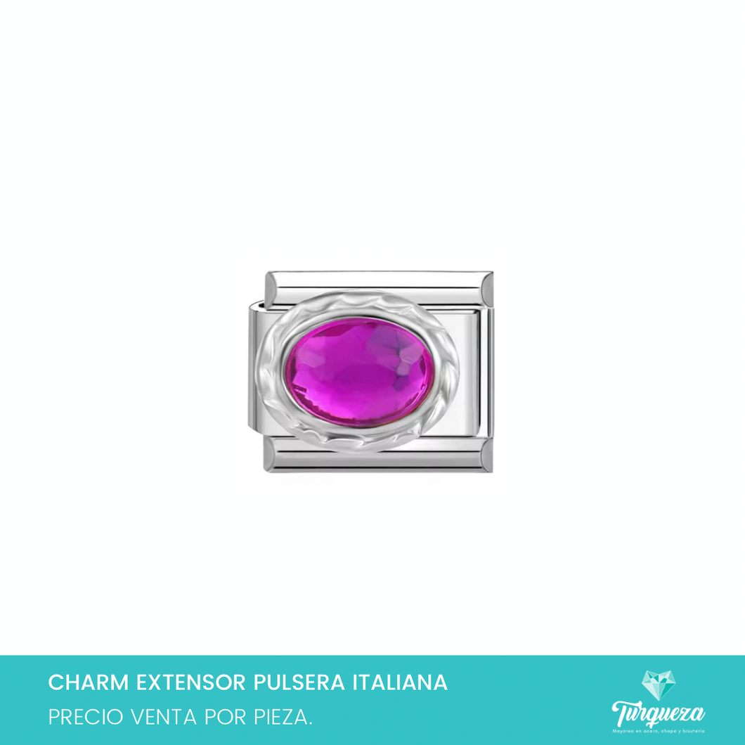 Dije Charm Zirconia Morada para Pulsera Tipo Italiana Plateado Acero Inoxidable