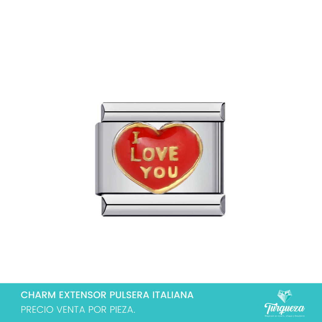 Dije Charm Corazon I Love You para Pulsera Tipo Italiana Acero Inoxidable