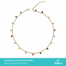 Cargar imagen en el visor de la galería, Collar Zirconias Colores Dorado Acero Inoxidable
