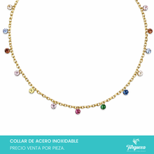 Cargar imagen en el visor de la galería, Collar Zirconias Colores Dorado Acero Inoxidable

