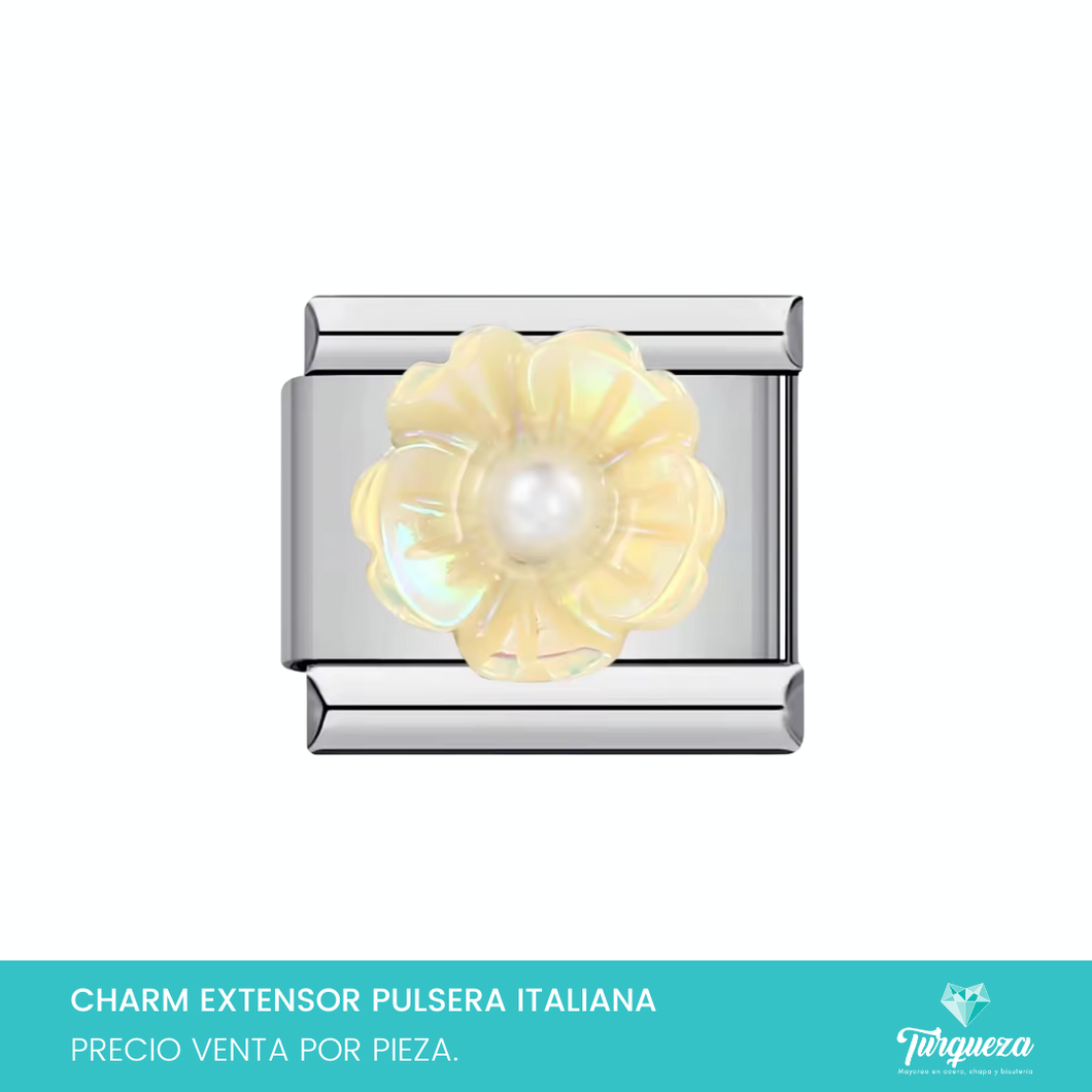 Dije Charm Flor para Pulsera Tipo Italiana Plateado Acero Inoxidable