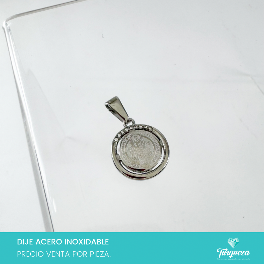 Dije Medalla San Benito Plateado Acero Inoxidable