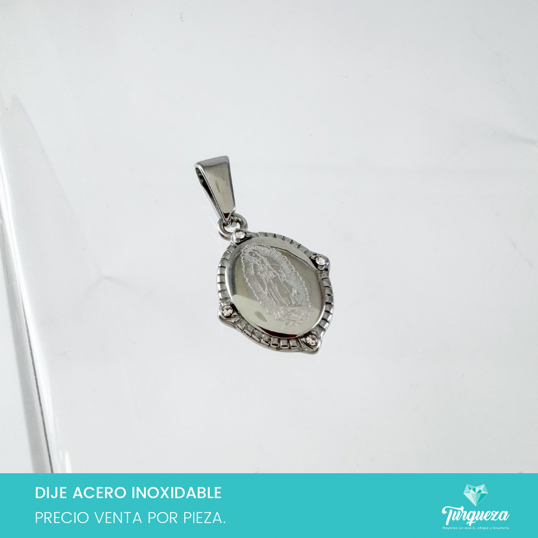 Dije Medalla Virgen Plateado Acero Inoxidable