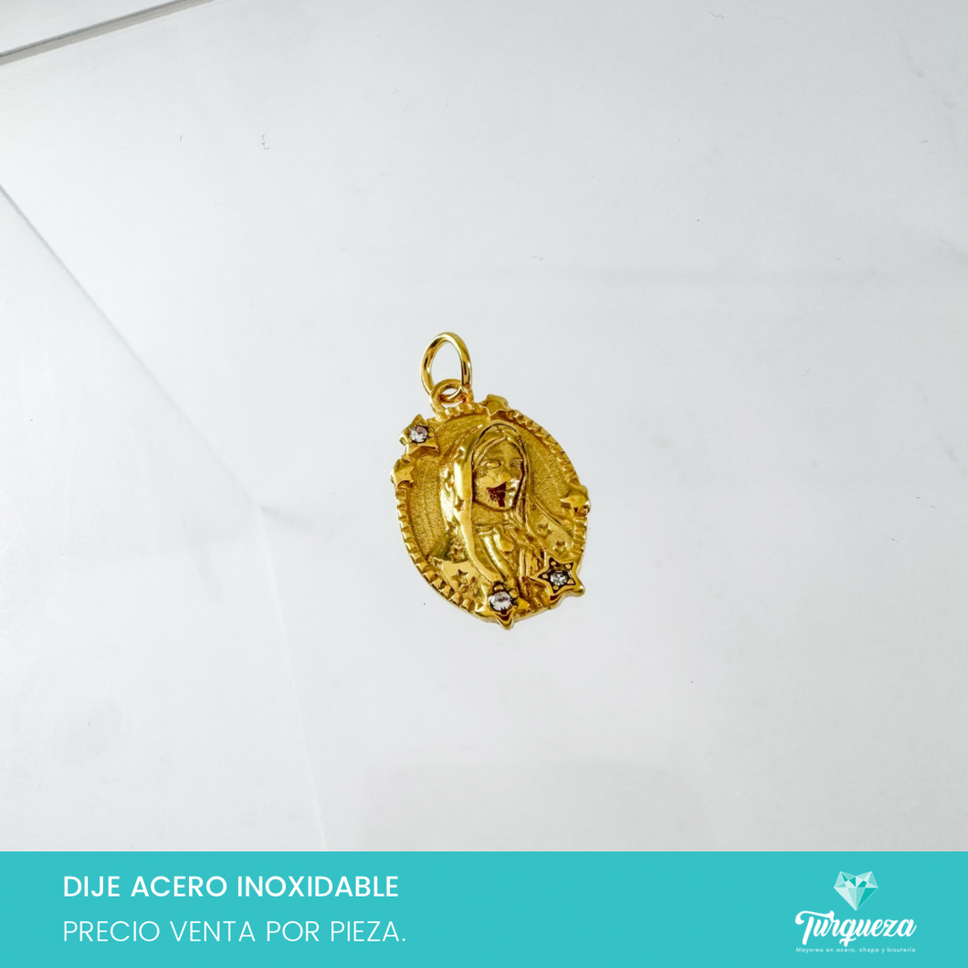 Dije Medalla Virgen Dorado Acero Inoxidable