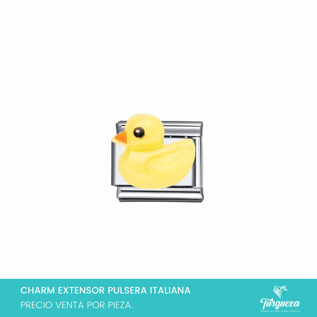 Dije Charm Patito 3D para Pulsera Tipo Italiana Plateado Acero Inoxidable