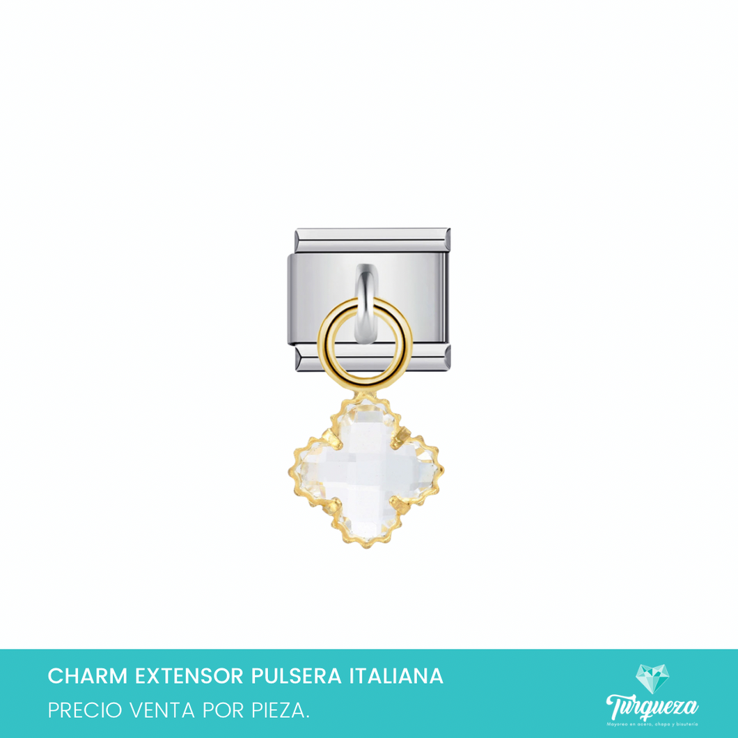 Dije Charm Trebol Zirconia Colgante para Pulsera Tipo Italiana Acero Inoxidable