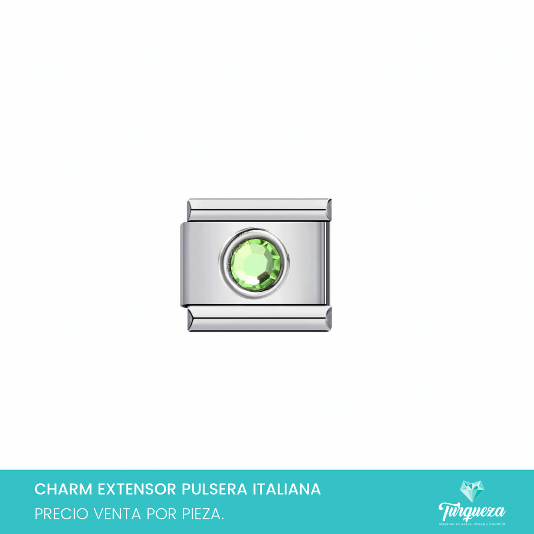 Dije Charm Zirconia Verde para Pulsera Tipo Italiana Plateado Acero Inoxidable