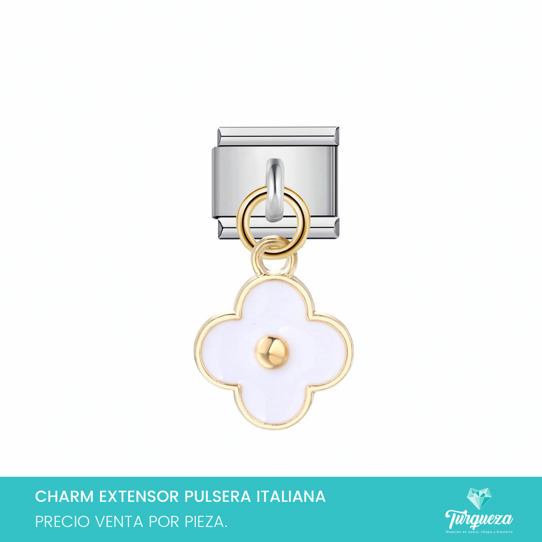 Dije Charm Trebol Zirconia Colgante para Pulsera Tipo Italiana Acero Inoxidable