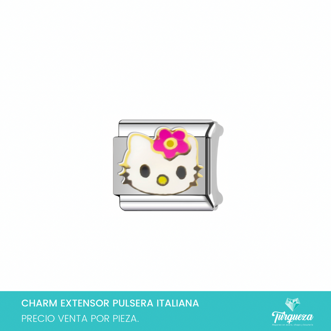 Dije Charm HK Rosa para Pulsera Tipo Italiana Plateado Acero Inoxidable