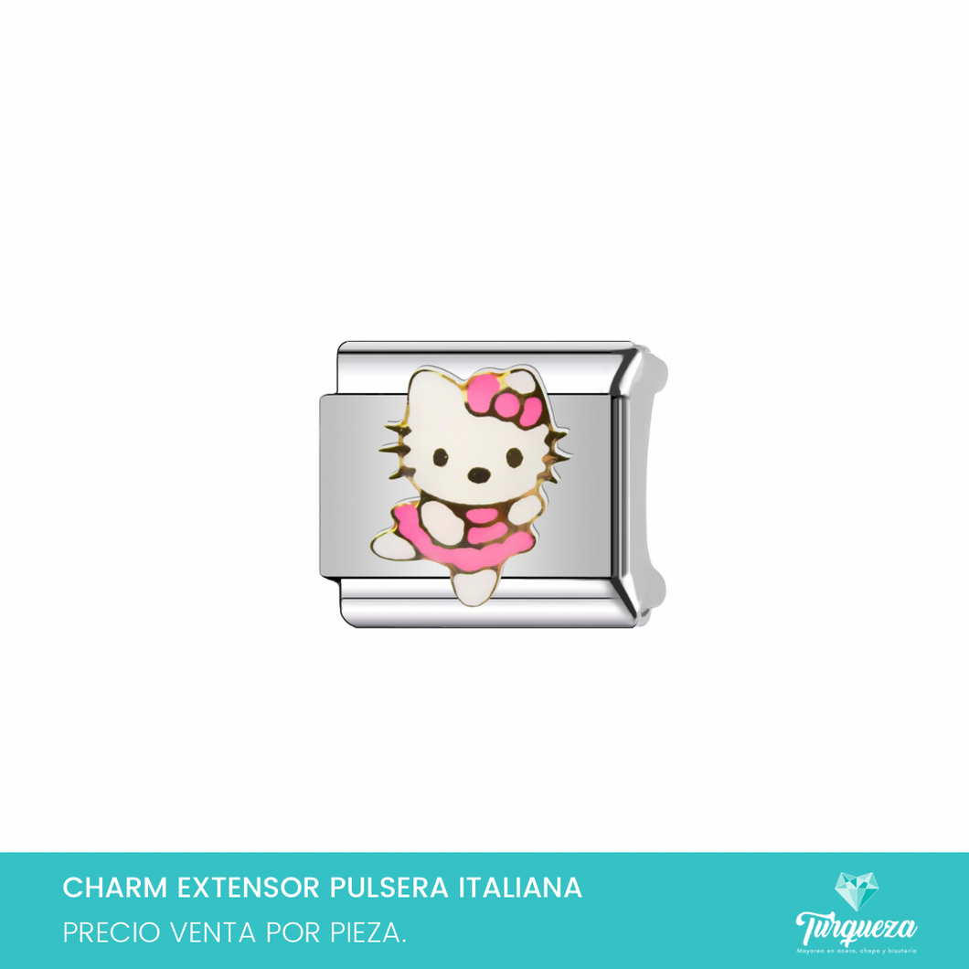 Dije Charm HK Rosa para Pulsera Tipo Italiana Plateado Acero Inoxidable