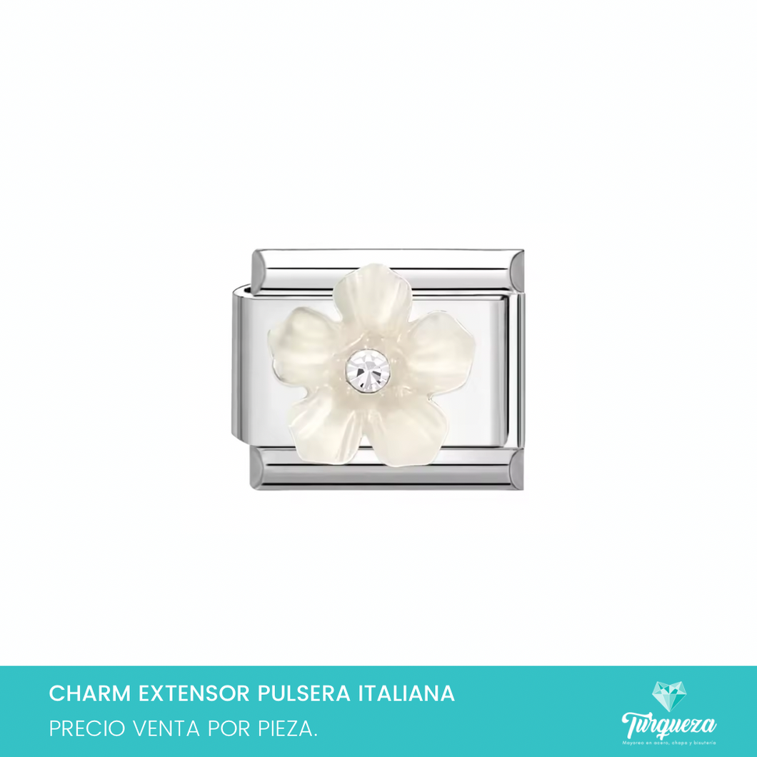 Dije Charm Flor para Pulsera Tipo Italiana Plateado Acero Inoxidable