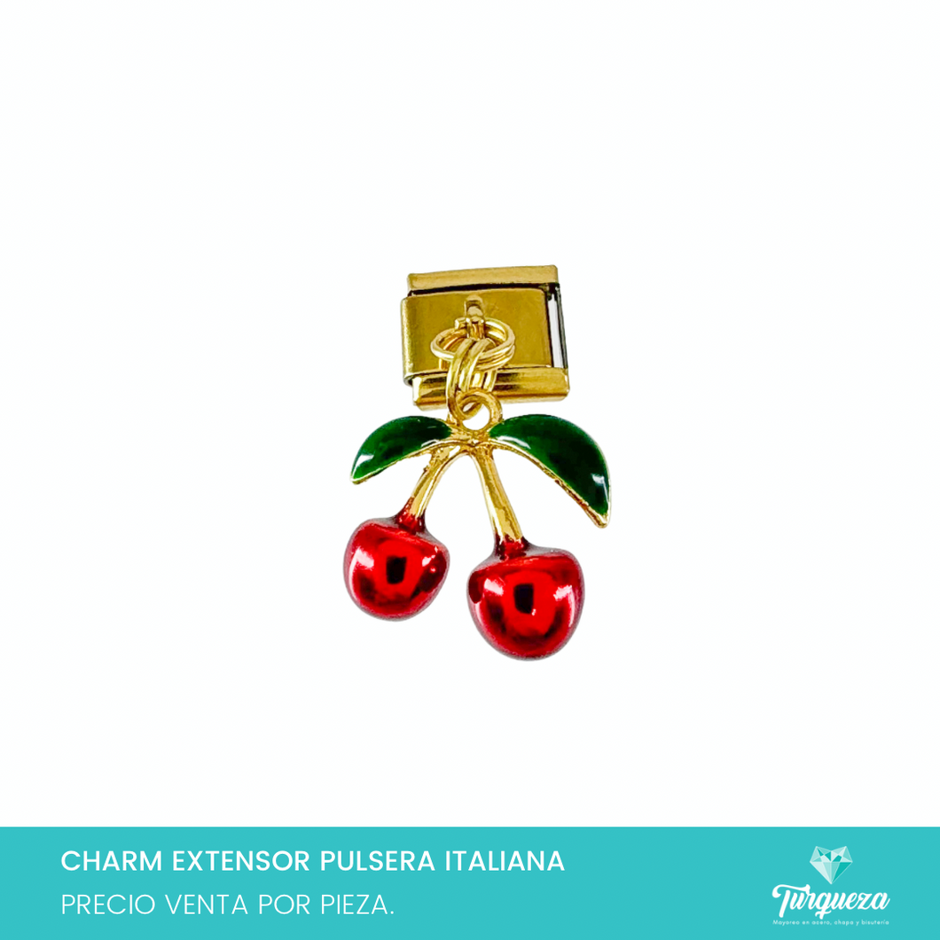 Dije Charm Cerezas Colgante para Pulsera Tipo Italiana Dorado Acero Inoxidable