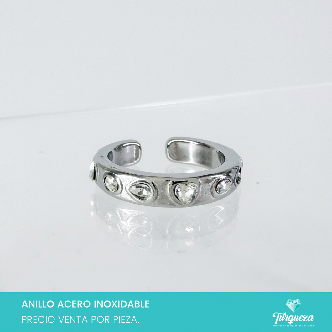 Anillo con Zirconias Plateado Acero Inoxidable
