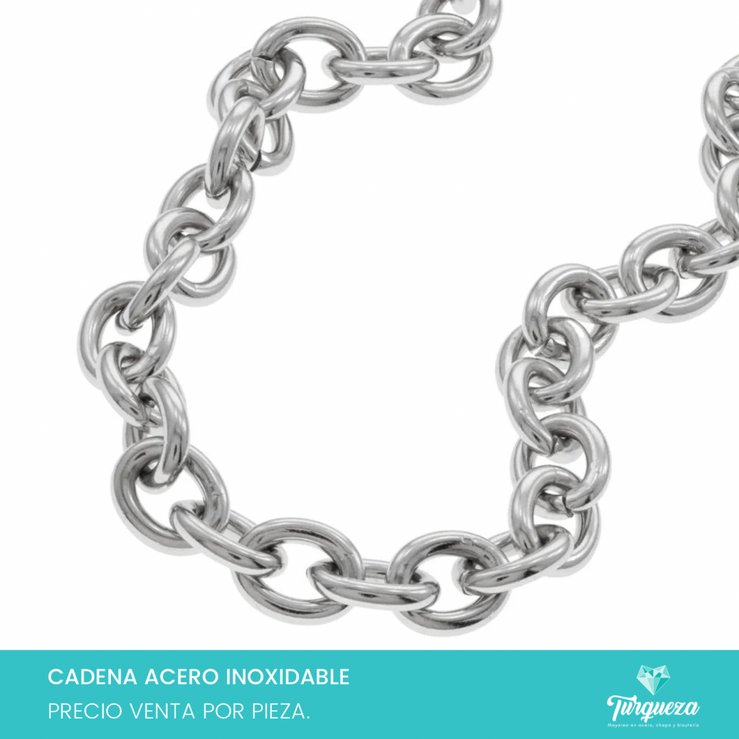 Cadena Argollas Chunky Plateado (43cm-11mm) Acero Inoxidable